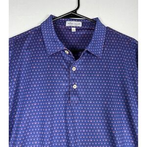 EUC Peter Millar Shirt Men's Large Blue Summer Comfort Golf Polo AOP Skull Print